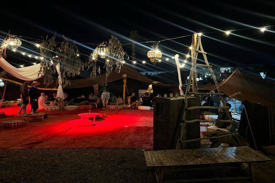 Agafay desert dinner experience under the stars with traditional Berber tents and lighting
